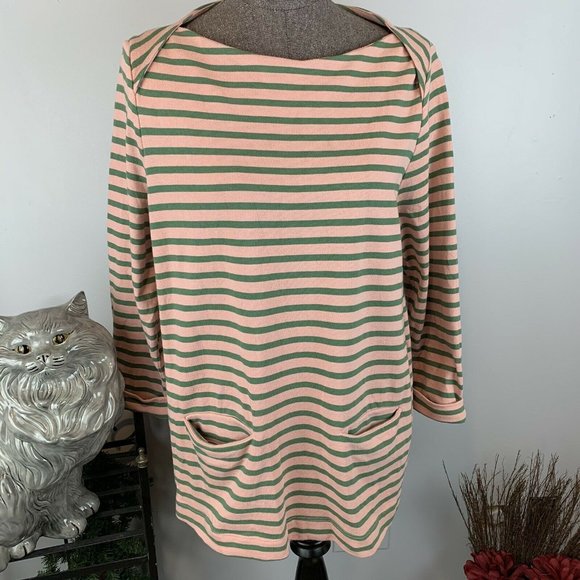 Boden Tops - Boden Pink Green Striped Cotton Knit Top Size 16